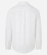 Camisa de hombre de manga larga, corte regular, color blanco, con cuello inglés y textura grid tejida en el plano.