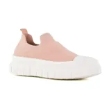 Zapatillas deportivas negras tipo slip-on, con capellada de tejido de punto y suela de plataforma blanca con diseño acanalado.