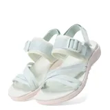 Sandalias Merrell District 4 Backstrap color celeste con tiras cruzadas y correa trasera ajustable. Fabricadas con cuero de plena flor y malla transpirable, plantilla de espuma EVA y suela ligera.