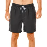 Short de baño negro Rip Curl Bondi de largo medio, con cintura elástica ajustable con cordón blanco.