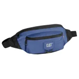 Riñonera unisex Caterpillar modelo Raymond, color azul con detalles en negro y logo de la marca en amarillo. Cuenta con bolsillo trasero secreto, hebilla para llavero, correa ajustable y dos compartimentos con cierre. Volumen de 2 litros.