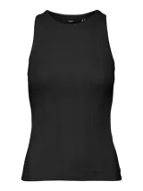 Musculosa negra de punto canalé con cuello halter.