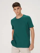 Remera básica de manga corta color gris claro, con cuello redondo.