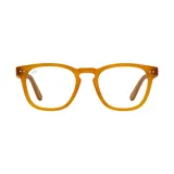 Lentes de receta Indie, modelo Palm, con montura cuadrada color miel y patillas color madera.