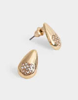 Aros pasantes dorados con forma de gota y corazón con strass.