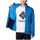 Campera polar Columbia Park View Fleece, color azul jaspeado, con cierre frontal completo, cuello alto, bolsillos laterales con cierre y bolsillo en el pecho con cierre vertical en color verde lima. Cuenta con tecnología Omni-Wick, puños elásticos con orificios para pulgares y protector de barbilla.