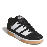 Championes urbanos Adidas Break Start 2000, color negro con tres franjas laterales blancas. Presentan cuello acolchado, cordones negros y suela de goma color caramelo.