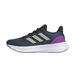 Championes Adidas Runfalcon + 5 color azul con detalles en beige y violeta, ideales para running.
