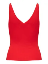 Top de punto color naranja, con cuello en V, breteles anchos y diseño ajustado.
