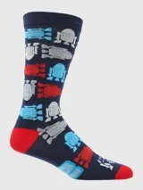 Calcetines de algodón con diseño de R2-D2 en azul, rojo, celeste y blanco.