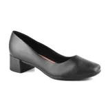 Zapato de vestir Usaflex de cuero negro, con punta redondeada y taco bajo cuadrado.