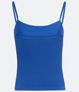 Musculosa verde de poliamida acanalada, con escote cuadrado y tirantes finos.