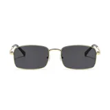 Lentes de sol rectangulares unisex con marco dorado y lentes verdes.