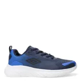 Championes deportivos de hombre con diseño en azul y negro, con suela blanca y cordones.