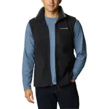 Chaleco de polar Columbia Fast Trek para hombre, color azul marino con cierre y detalles en azul eléctrico. Cuenta con cuello alto, bolsillos laterales con cierre y bolsillo en el pecho con cierre.