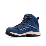 Bota de trekking de caña media Columbia Crestwood Mid Waterproof, color gris con detalles en rojo. Capellada de cuero, malla y cincha, con tecnología impermeable Omni-Tech.