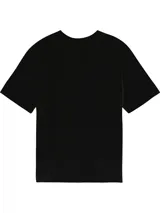 Remera negra de algodón orgánico con cuello redondo y mangas cortas. Estampado frontal con el logo de Calvin Klein en letras de colores.