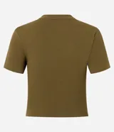 Blusa blanca de algodón con elastano, de corte regular, escote en V y mangas cortas.