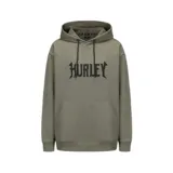 Buzo con capucha color verde militar, con cordones negros y logo de la marca Hurley estampado en el pecho.