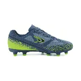 Botines de fútbol Le Groupe negros con detalles en gris y azul.