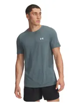 Remera deportiva Under Armour Vanish Seamless para hombre, color azul jaspeado con logo blanco en el pecho. Confeccionada con tejido transpirable y tecnología anti-olor.