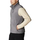 Chaleco de polar Columbia Fast Trek para hombre, color azul marino con cierre y detalles en azul eléctrico. Cuenta con cuello alto, bolsillos laterales con cierre y bolsillo en el pecho con cierre.