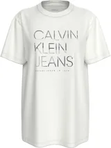Remera blanca de algodón con cuello redondo y mangas cortas. Estampado frontal con el logo de Calvin Klein Jeans en color gris y la leyenda "Established in 1978".