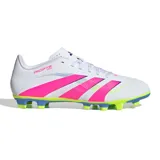 Championes de fútbol Adidas Predator Club Fg/mg, color blanco con detalles en rosa y violeta.