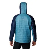 Campera Columbia Platinum Peak para hombre, con capucha y cierre frontal. Diseño color block en azul marino y celeste. Cuenta con tecnología térmica reflectante Omni-Heat Infinity y plumón sintético reciclado Omni-Heat.