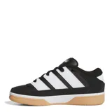 Championes urbanos Adidas modelo Break Start 2000, color negro con tres franjas laterales blancas y suela de goma color caramelo. Presentan logo Adidas en la lengüeta.