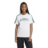 Remera blanca de Adidas con logo Adidas sportswear en verde y las tres tiras características de la marca en verde en los hombros.