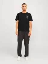 Camiseta negra de manga corta y cuello redondo con estampado en el pecho que dice "Wood Fired Since 1993 Pizza House".