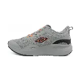 Championes grises de running, con detalles en negro y naranja.