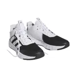 Championes de baloncesto Adidas OwnTheGame 2.0, color blanco con detalles en negro, de caña media y amortiguación ligera Lightmotion.