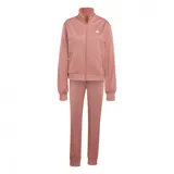 Conjunto deportivo Adidas Essentials Feel Cozy para mujer, color rosa con detalles en blanco. Incluye campera con cierre y pantalón largo.