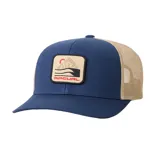 Gorra de béisbol azul con paneles traseros de malla color beige y parche frontal con logo de Rip Curl.
