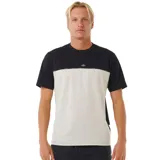 Remera de mangas cortas con diseño de bloques de color negro en la parte superior y beige en la parte inferior.