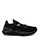 Championes de hombre deportivos color negro, con detalles en azul y cordones para un ajuste personalizado.