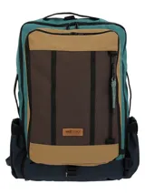 Mochila RKF Water Resistant unisex, con diseño en bloques de color azul marino, marrón, beige y verde. Confeccionada en poliéster reciclado resistente al agua. Cuenta con múltiples compartimentos, correas ajustables, llavero mosquetón y almohadillas en la espalda para mayor comodidad.