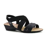 Sandalias negras con tiras de cuero y elástico, con plataforma baja.