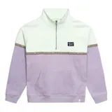 Buzo Critical Slide Cogs 1/4 Zip, color verde menta en la parte superior y lila en la inferior, con cierre de un cuarto en el cuello alto. Presenta una franja estampada multicolor entre los dos colores y un bolsillo canguro en la parte delantera.