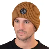 Gorro de lana color beige con etiqueta de goma con el logo de Maui and Sons.