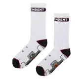 Medias blancas con logo de Independent en la parte superior y diseño de trucks en la parte inferior.