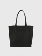 Bolso tote Hush Puppies color negro, con doble asa de hombro y compartimento principal abierto.