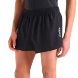 Short de running azul con cintura elástica y ribete negro en el ruedo.