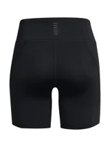 Short deportivo negro de tiro alto, con calza interna y logo de Under Armour en la pierna izquierda.