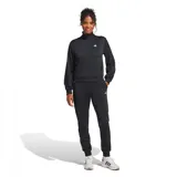Conjunto deportivo Adidas Essentials Feel Cozy para mujer, color negro con logo blanco. Incluye campera con cierre y pantalón de corte recto.
