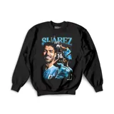 Buzo negro de algodón con estampado de Luis Suárez en diferentes momentos de su carrera futbolística.