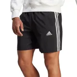 Short deportivo Adidas modelo 3s Chelsea, color negro con tres rayas blancas verticales en los laterales y logo de la marca en la pierna izquierda.