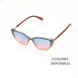 Lentes de sol con montura transparente y lentes degradadas de azul a rosa.